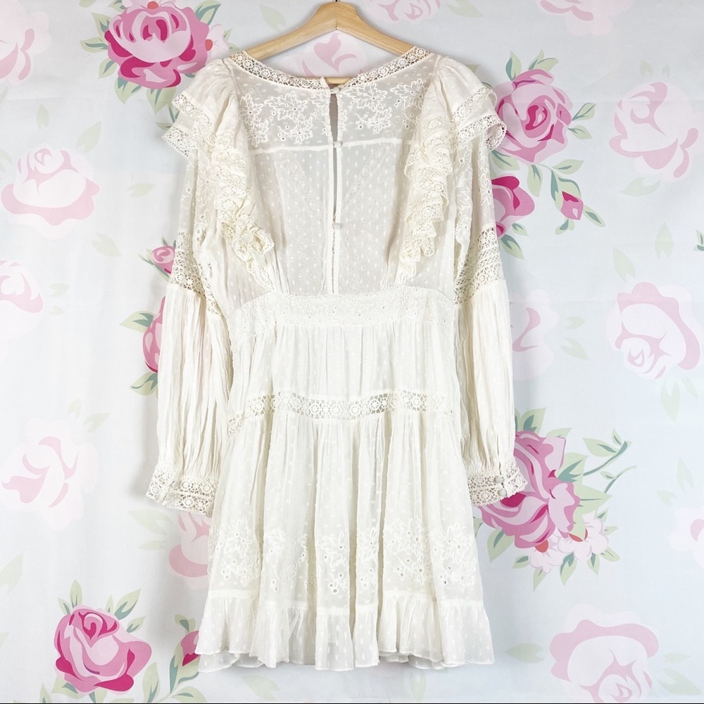 NEW Love Shack Fancy Simonna Floral Ruffle Lace Ivory Cream Boho Mini Dress 10 - Picture 12 of 16